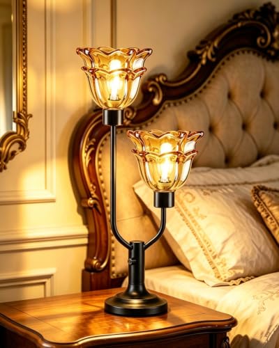 Mid Century Modern Flower Table Lamp Vintage Black Lamp Dimmable