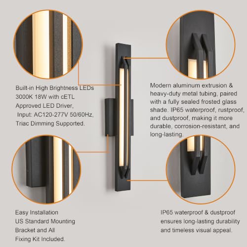 23 Inch Modern Outdoor LED Wall Sconce