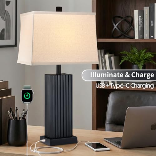 27.5" Black Modern Table Lamps Set of 2 for Bedroom Living Room (2 Count)