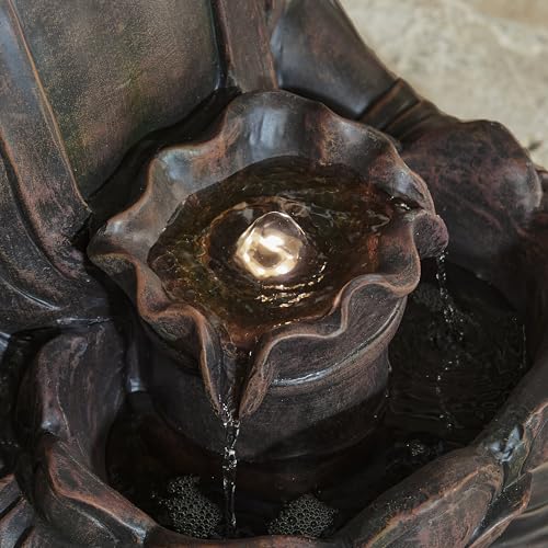 Zen Style Meditating Buddha Statue Fountain Polyresin Outdoor Decoration with Pump and LED Light