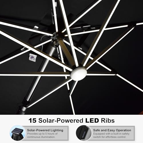 Cantilever Umbrella 9' X 12' Double Top Solar LED Light