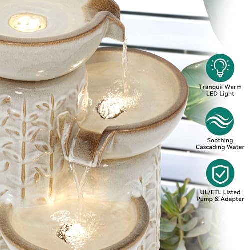 28" H Ceramic Outdoor Water Fountain with LED Lights