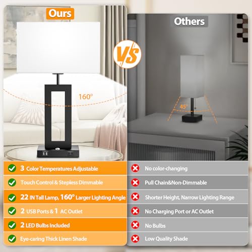 22’’ Touch Control Bedside Nightstand Lamps (2 Count)