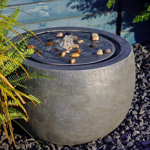 Garden Water Fountain Outdoor Bubbler Water Feature Indoor with Lights & Pump and Pebbles Waterfall Fountains Concrete Effect for Patio Deck Yard Home Decor Gray