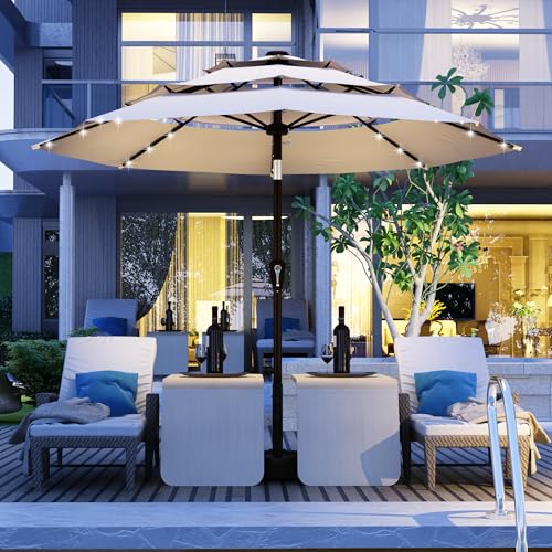 9ft 3 Tier Patio Umbrella with Solar Lights