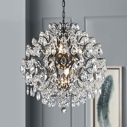 Modern Pendant Black Chandelier Crystal Raindrop Lighting Ceiling Light Fixture Lamp for Dining Room Bathroom Bedroom Livingroom 6 E12 Bulbs Required D19 in x H21 in