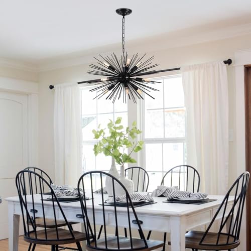 24in 9 Lights Black Sputnik Chandelier Light Fixture Over Table