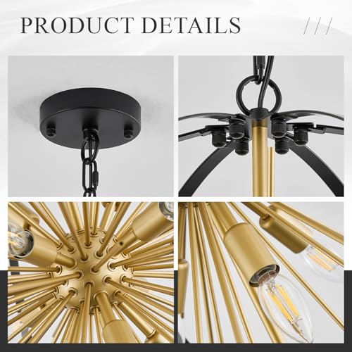 24" 12 Light Black Gold Sputnik Chandelier Modern Hanging Light