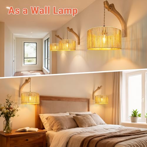 Hanging Light Rattan Lamp Shades Boho Lamp Shade 12.6in x 6.7in