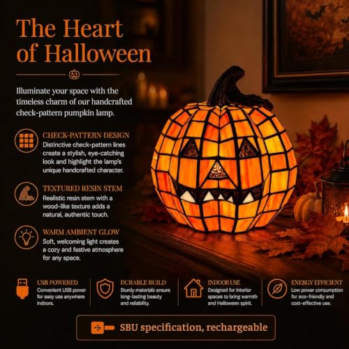 Halloween Lamp Stained Glass Pumpkin Lamp Tiffany Style Halloween Decorations for Home HolidayParty