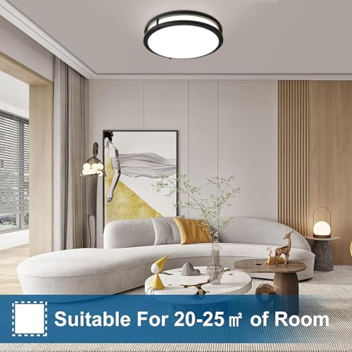 13inch LED Flush Mount Ceiling Light Fixture Dimmable Matte Black (2 Count)