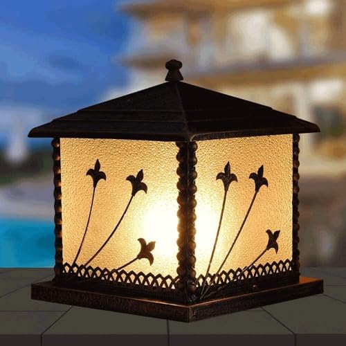 30Cm Retro Column Headlight Ip65 Waterproof Outdoor Pillar Lamp Garden Landscape Lighting Vintage Aluminum Post Light E27 Villa Terrace Fence Streetlights Column Lamp