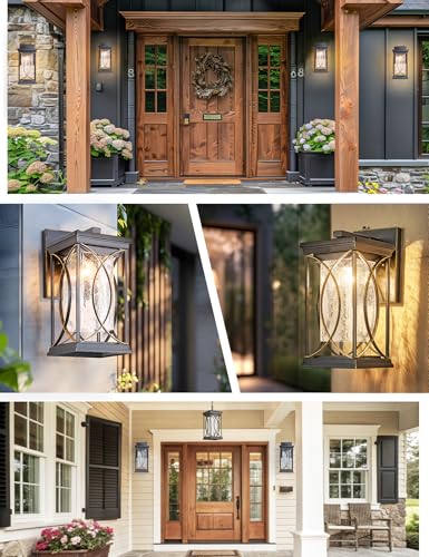 Dusk to Dawn Outdoor Wall Light Black with Gold Trim Modern Exterior Sconce Aluminum Waterproof Coach Light Fixture with Crack