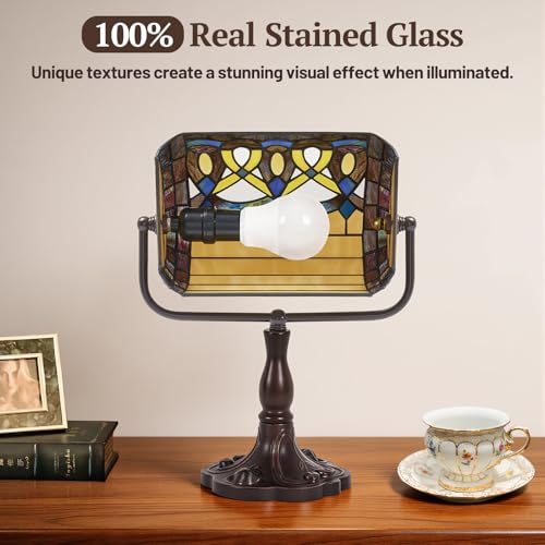 Bankers Lamp Vintage Geometric Stained Glass Desk Lamp