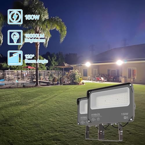 LED Flood Light 150W 2 Pack 18000LM 5000K Daylight IP65 Waterproof Outdoor Floodlights UL Certified for Court (2 Count)