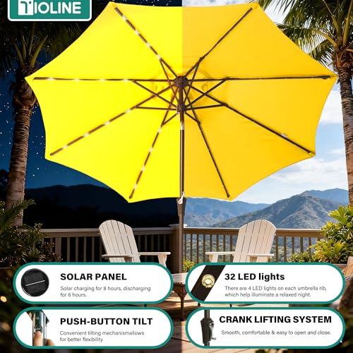 9 ft Patio Umbrella Outdoor Umbrella Patio with sloar lights yellow