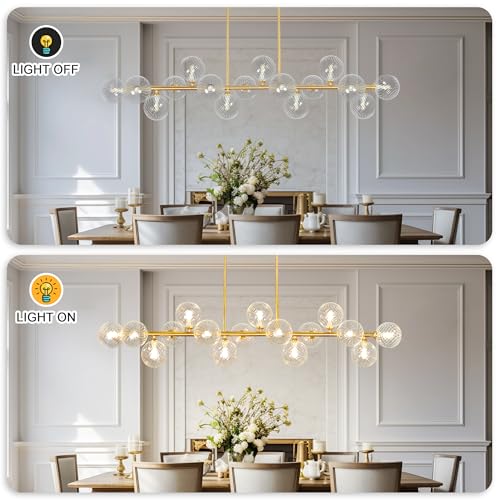 55" Linear Chandelier Swirled Glass Gold Sputnik Chandelier
