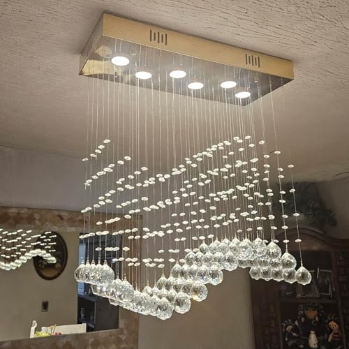 Modern Gold Wave Rectangular Chandelier for Dining Room Over Table