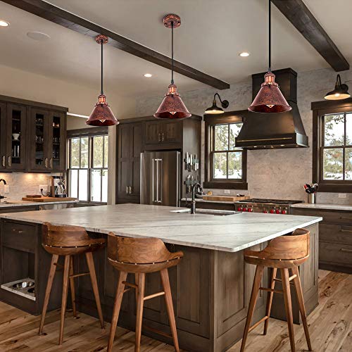 Farmhouse Pendant Light Rustic Cone Shade Mounted Fixture Hanging Ceiling Lamp Antique Painted Vintage Finish Small Light