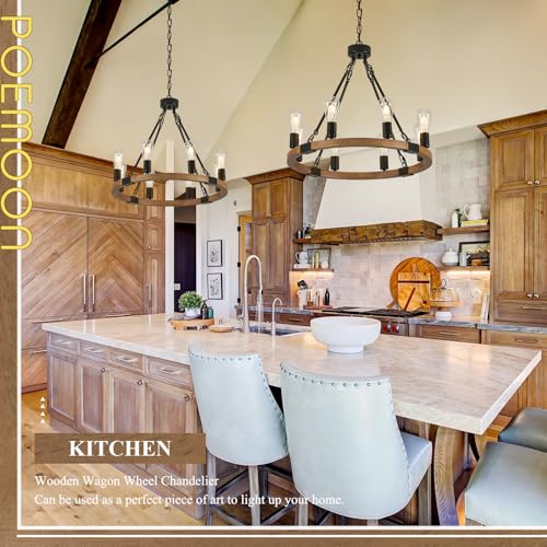 Oak Wooden Wagon Wheel Chandelier 8
