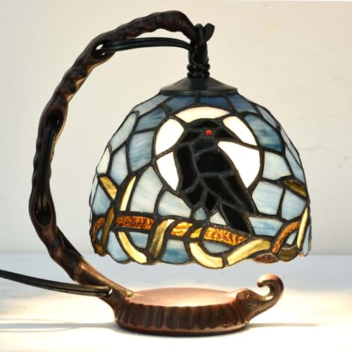 L12011 Raven Tiffany Style Stained Glass Mini Table Lamp
