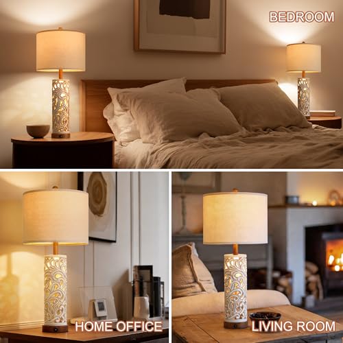 2-in-1 Light Table Lamp Set of 2 for Living Room, 28.5" Farmhouse Bedside Lamps with USB Charging Port, Main&Night Light & Dual Switches, Nightstand Lamp for Bedroom Home Office(Bulb Included) (2 Count)
