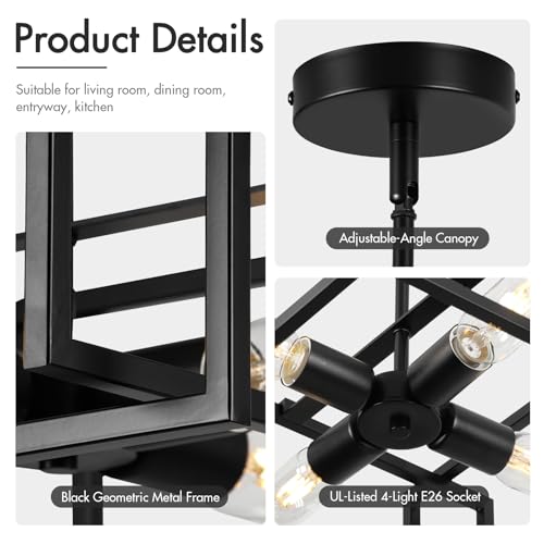 Modern Black Semi Flush Mount Ceiling Light Fixture 16.5" (2 Count)