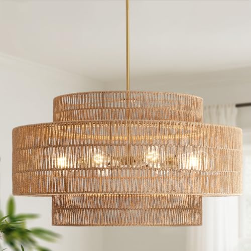 30" Rattan Chandelier for Dining Room