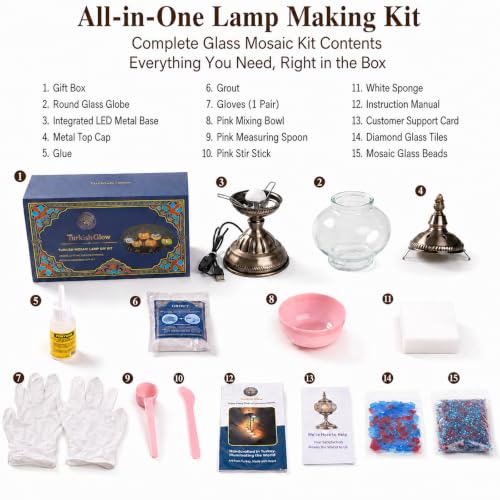 Turkish Lamp with Mosaic Kit for DIY Adults Crafts Set (Deep Blue)
