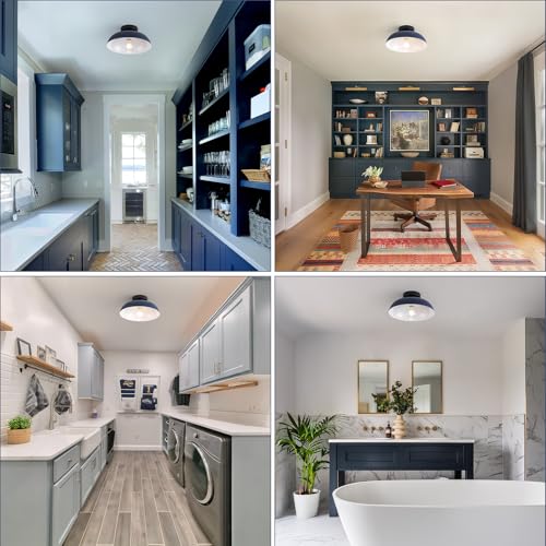 12 Inch Metal Semi Flush Mount Ceiling Light Fixture Industrial Small Ceiling Lights Kitchen Lighting Fixtures Ceiling with Navy Blue Shade for Hallway Entryway Bedroom Foyer Bathroom Laundry Room