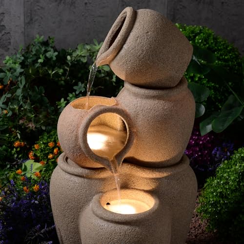 29.53” H 3 Tiers Cascading Jars Outdoor Water Fountain Made with Eco