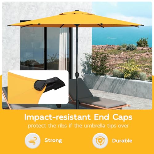 9FT Lyon Outdoor Patio Umbrella Outdoor Table Umbrella with Crank Market Umbrella 8 Sturdy Ribs UV Protection Waterproof and Push Button Tilt for Garden Deck Backyard Pool
