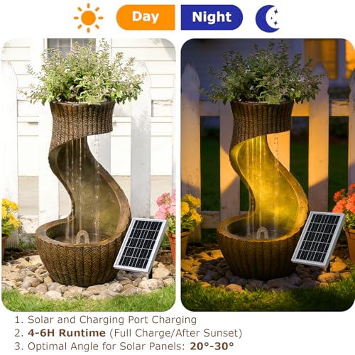 26.77" Tall Solar Water Fountain Outdoor Waterfall Feature