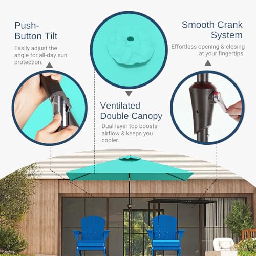 6.5' x 10' Rectangular Patio Umbrella Large Outdoor Market Umbrella w
