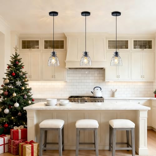 6" Mini Hammered Glass Black Pendant Lights Kitchen Island Lighting 2 Pack (2 Count)