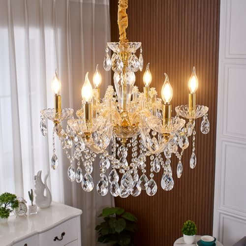 6 Light Crystal Gold Chandelier Light Fixture for Bedroom