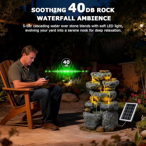 24" Tall Solar Powered Water Fountain Cascading Rock Waterfall (5 Count)