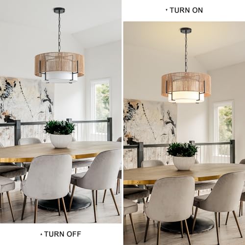 4 Light Rattan Chandelier for Dining Room