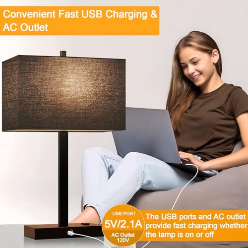21" Touch Bedside lamps with 2 USB & AC Outlets (2 Count)
