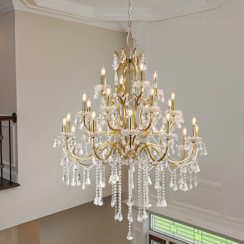 Large Antique French Country Brass Color Crystal Chandelier 3