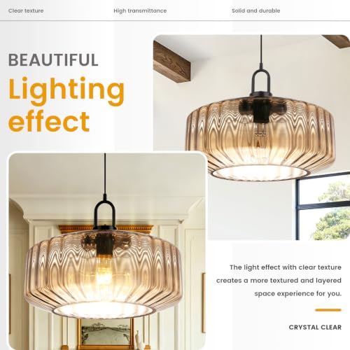 13.78″ Large Glass Pendant Light Mid Century Amber Lighting Fixture