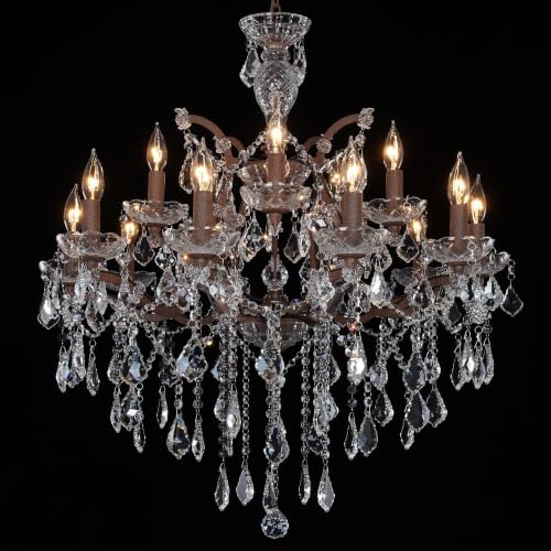 Modern Crystal Chandelier Light Fixture 15 Lights Vintage Rustic Maria Theresa Chandeliers for Dining Living Room