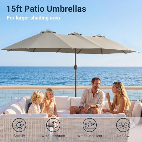 15 Ft Double Head Umbrella Outdoor Patio With Base