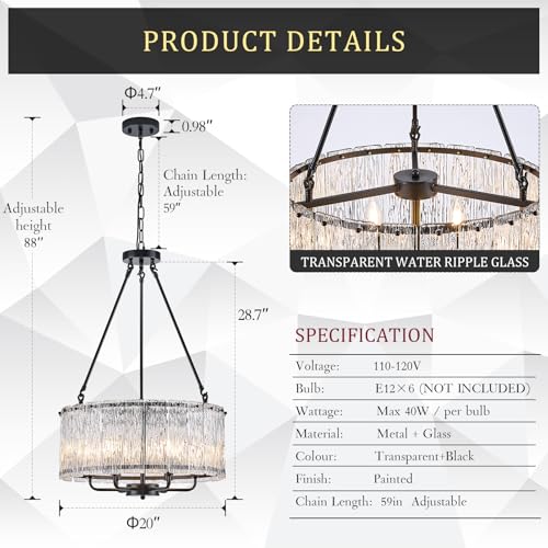 Modern 20" Crystal Glass Chandelier 6