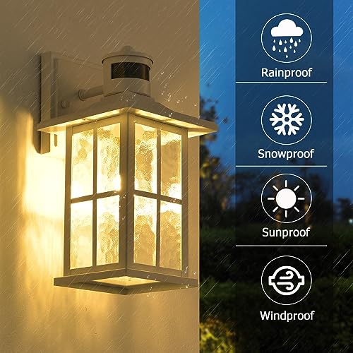 Motion Sensor Outdoor Wall Light White Dusk to Dawn Exterior Porch Lantern