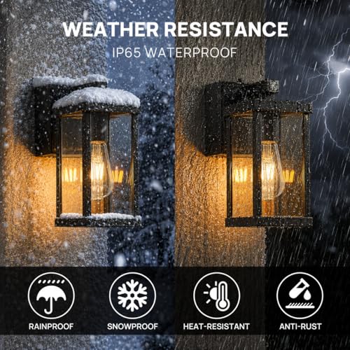 Porch Lights with GFCI Outlets Dusk to Dawn Outdoor Wall Lights Waterproof Exterior Lighting Fixtures Modern Outside Lights Wall Mount for House Patio Garage