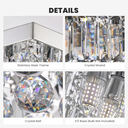 Rectangle K9 Crystal Chandelier Modern Rectangular Pendant Light Fixture for Dining Room Kitchen Island Chrome L59'' x W10'' x H9''