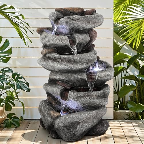 20" H Rock Outdoor Water Fountain with LED Lights