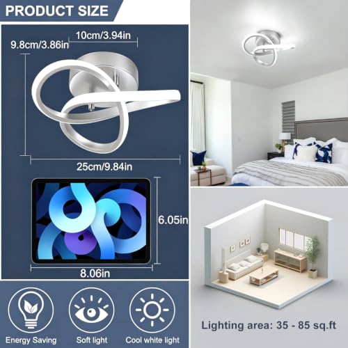 Hallway Light Acrylic Modern LED Ceiling Light Fixtures Cool White 6000K Close to Ceiling Lights for Bedroom