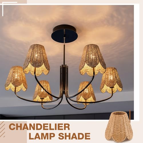 Small Clip on Chandelier Rattan Lamps Set Shade Scalloped Lampshade 3"top x 6"bottom x 5